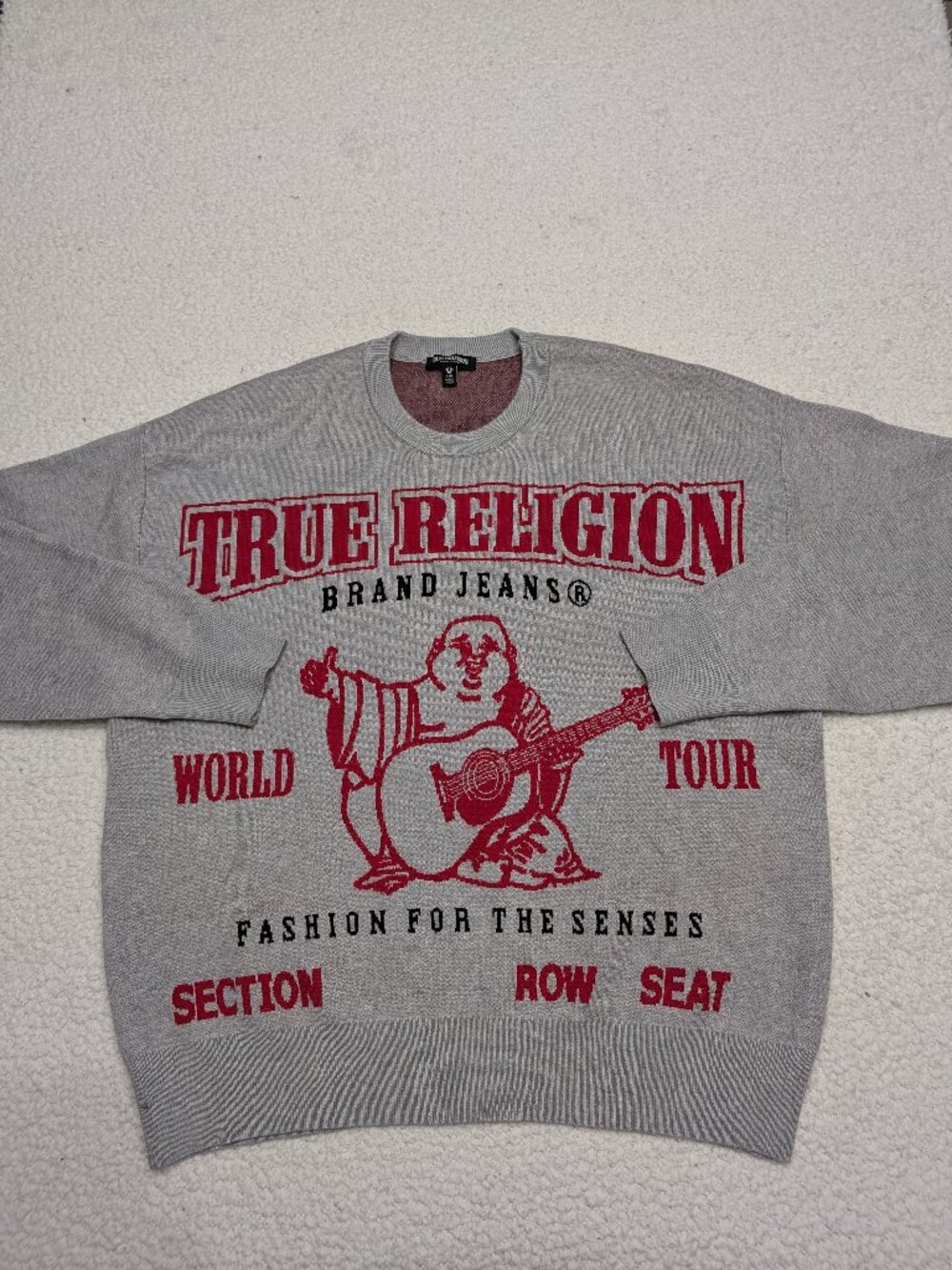 True Religion Graphic Sweater Mens Large Buddha Logo